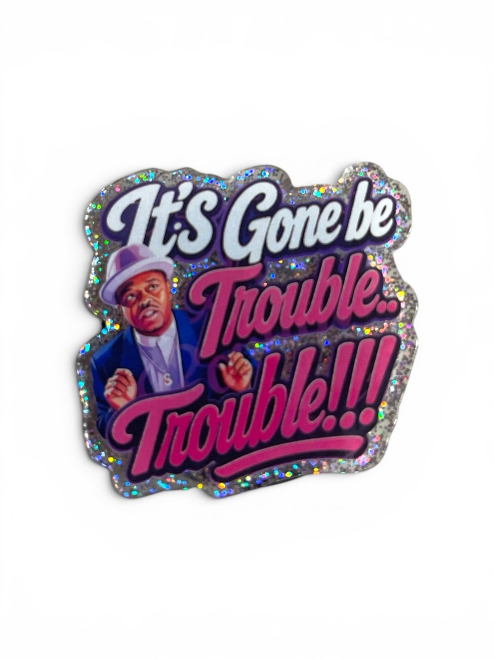 Holographic 'It's Gone Be Trouble Trouble!!!' Statement PopSocket- Pink & Purple